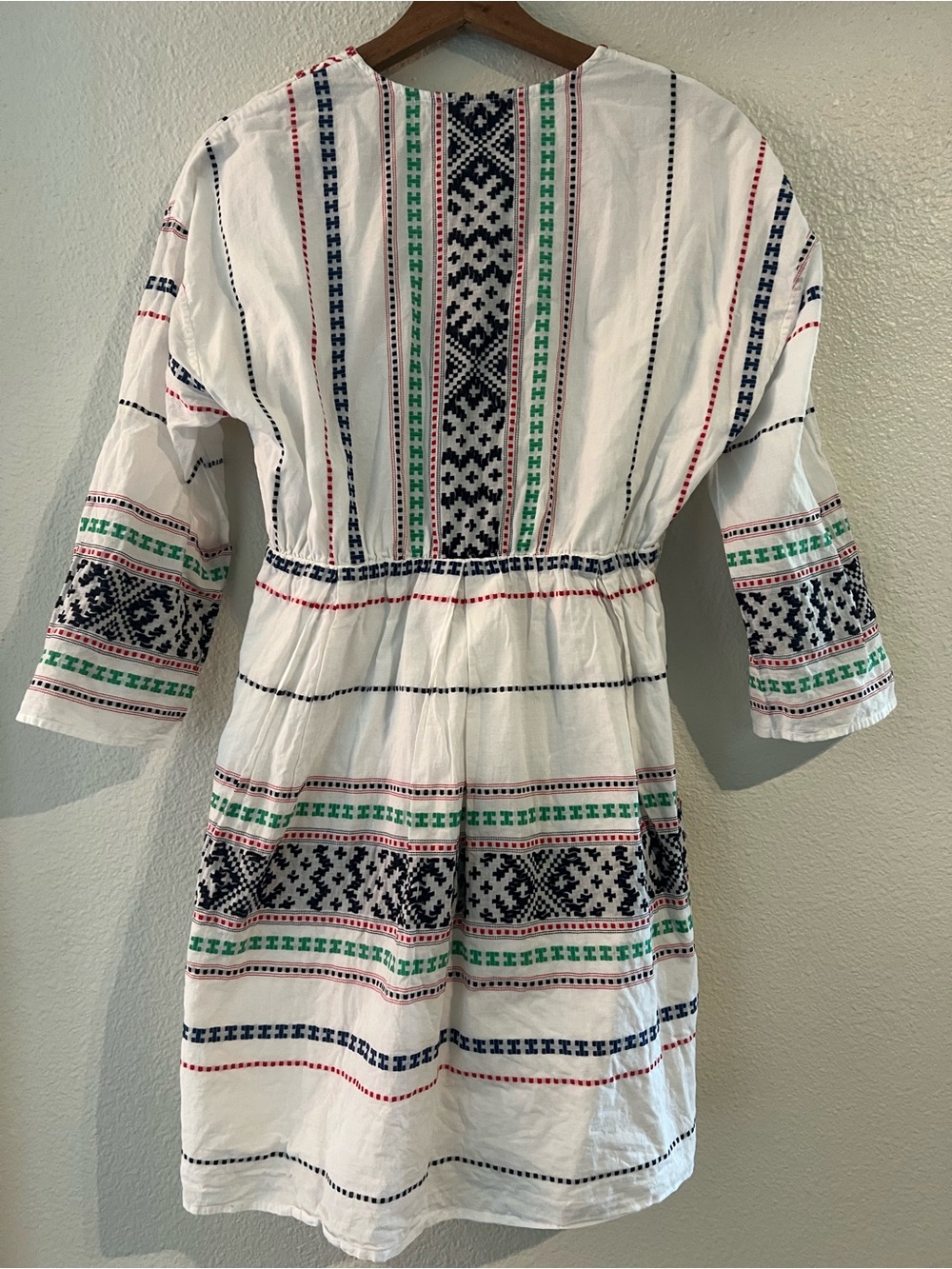 Joie White Embroidered V-Neck Mini Dress with Red, Navy & Green Accents - Picture 7 of 11